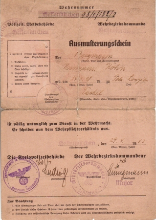 Military discharge licence Gelsenkirchen 1943