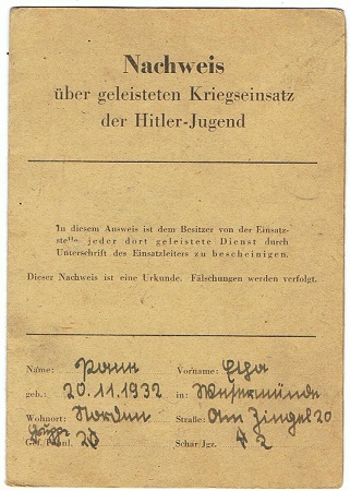 BDM HJ Nachweis geleisteten Kriegseinsatz Norden