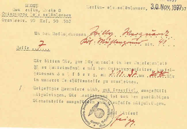 NSDAP admission request documents Berlin 1937 - Image 2