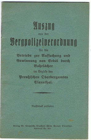 Regulations oil and gas winning Clausthal Bergpolizei-Verordnung