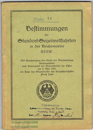 Bestimmungen für Standort Segelwettfahrten Navy 1933