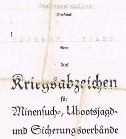 Mine Sweepers Badge Stabsgefreiter Libau 1941 - Image 2