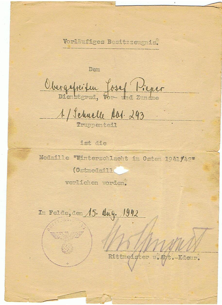 Grouping Obergefreiter Panzerjäger 293.Infanterie-Division Russia 5 awards - Image 4