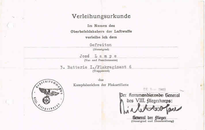 Luftwaffe Flak Badge 1942 Flak-Regiment 6 Africa Corps