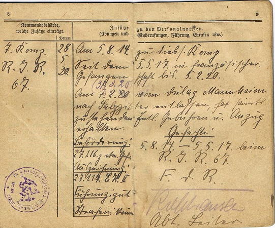 Militärpass Gefreiter Reserve-Infanterie-Regiment 67 POW France - Image 5