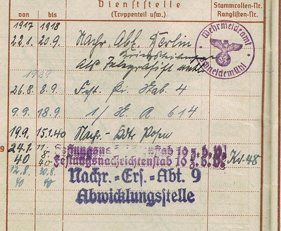 Wehrpass NCO telegraph operator Nachrichten France Posen 1939-40 - Image 3