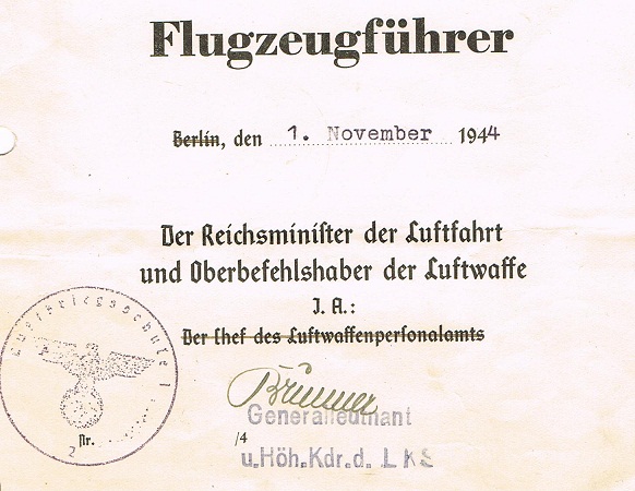 Group pilot Fahnenjunker pilot Zerstörer Geschwader ZG1 1944 - Image 2
