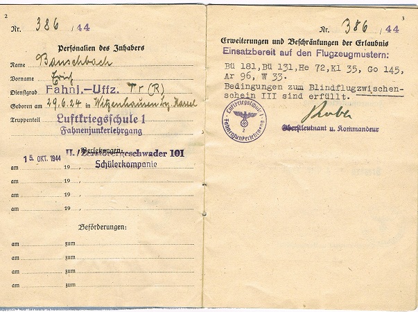 Group pilot Fahnenjunker pilot Zerstörer Geschwader ZG1 1944 - Image 5