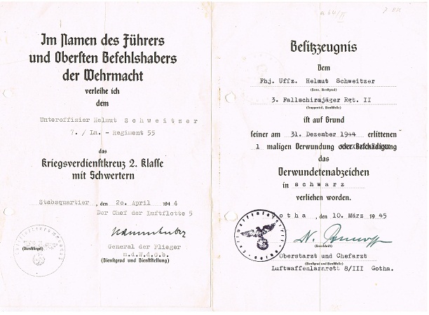 KVK2 and VWA NCO Fallschirmjäger-Regiment 2 Holland 1944