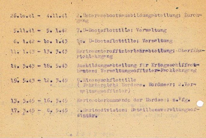 Personnel file Oberleutnant U-Boat service St.Nazaire Lorient - Image 6