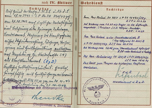Wehrpass Oberstleutnant WW1 and WW2 WFVA office 8 awards - Image 5