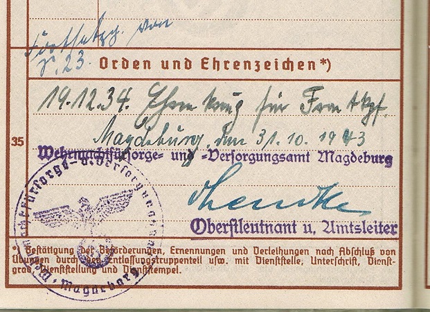 Wehrpass Oberstleutnant WW1 and WW2 WFVA office 8 awards - Image 6