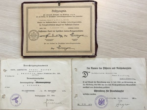 Group 3 awards WW1 combatant from Berlin 1921-1936