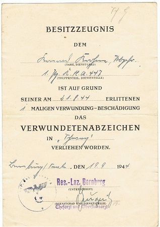 Wound Badge Black 47.Panzer-Korps Normandy Metz 1944