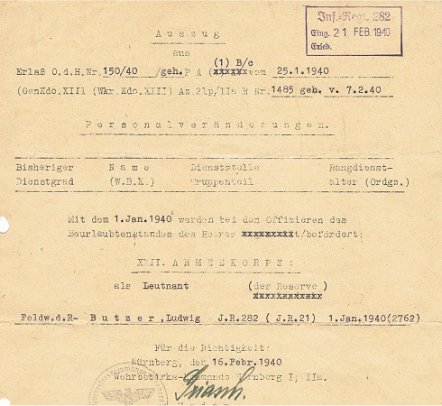 VWA black and promotion Leutnant IR282 98.ID France 1940 - Image 3