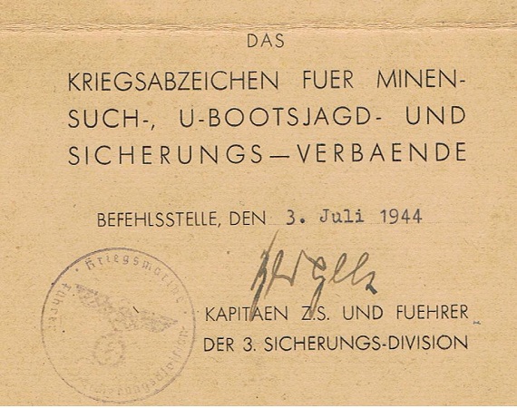 Mine sweeper badge 6.Minensuch-Flottille France 1944 - Image 3