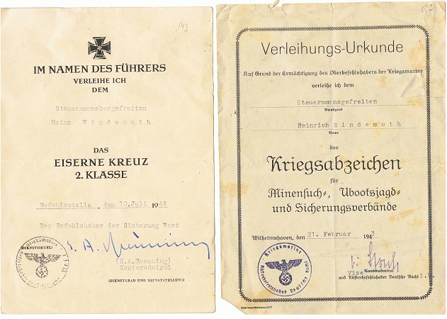 Award docs mine sweeper 2.Räumbootsflottille France Germany