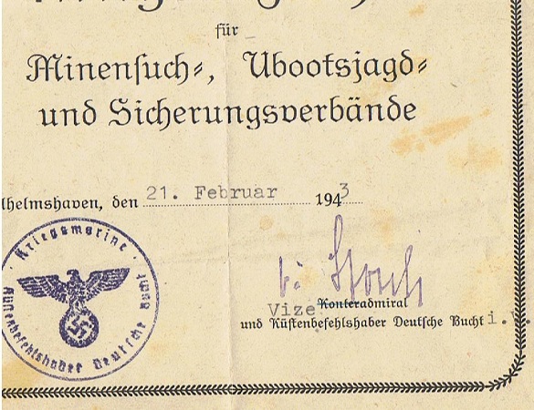 Award docs mine sweeper 2.Räumbootsflottille France Germany - Image 3
