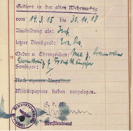 Wehrpass WW1 combattant Lehr - Image 4