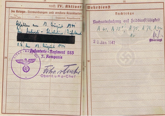 Wehrpass Schütze IR283 96.ID KIA 1941 Northern Russia - Image 7