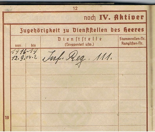 Wehrpass WW1 combatant Infanterie-Regiment 111 1916-1919 - Image 4