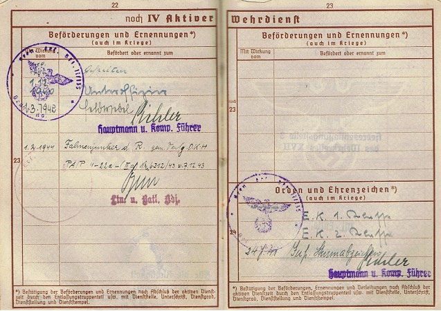 Wehrpass Fahnenjunker IR524 297.ID France Russia EK1 - Image 5