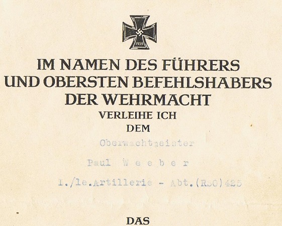 EK1 VWA Silver Wachtmeister RSO Artillerie Middel Russia 1944 - Image 2