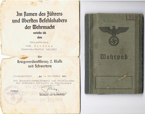 Wehrpass and KVK fire fighter Luftwaffe airfield Saloniki Greece