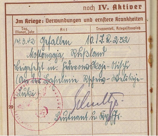 Wehrpass Gefreiter IR502 290.ID IR252 110.ID KIA 1942 Russia - Image 7