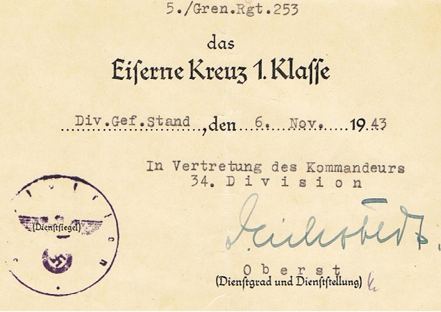 CCC EK1 group 5 awards GR253 34.Infanterie-Division Russia - Image 4