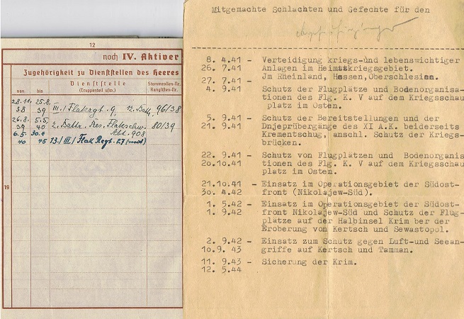 Soldbuch Wehrpass Flak-Regiment 27 Russia Krim Shield EK2 VWA - Image 6