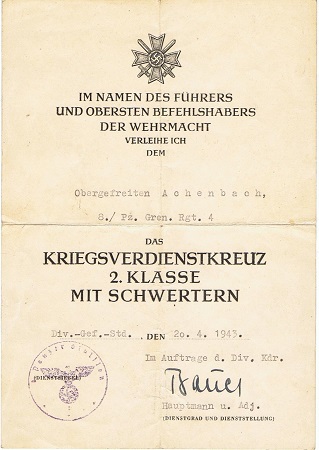 Award documents Panzer-Grenadier 6.Panzer-Division Russia - Image 2