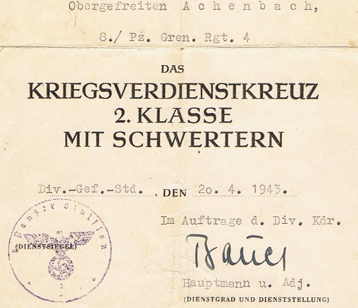 Award documents Panzer-Grenadier 6.Panzer-Division Russia - Image 3