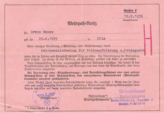 Wehrpass conductor Erwin Mausz ministry Berlin God-gifted list - Image 2