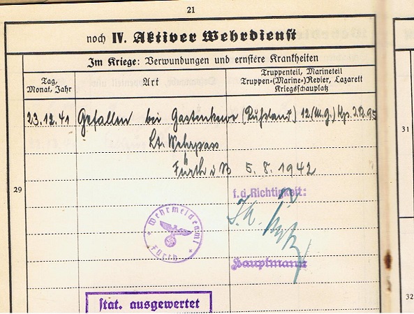 Wehrstammbuch Gefreiter IR95 17.ID KIA 1941 middle Russia EK2 - Image 6