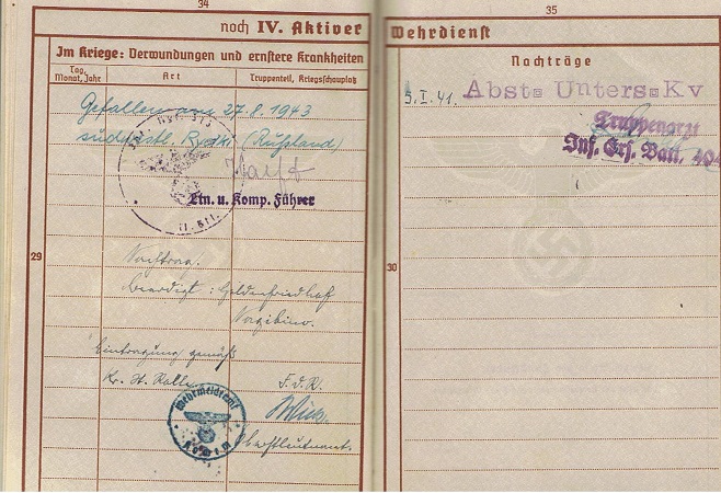 Wehrpass Obergefreiter IR313 337.Infanterie-Division KIA 1943 - Image 7