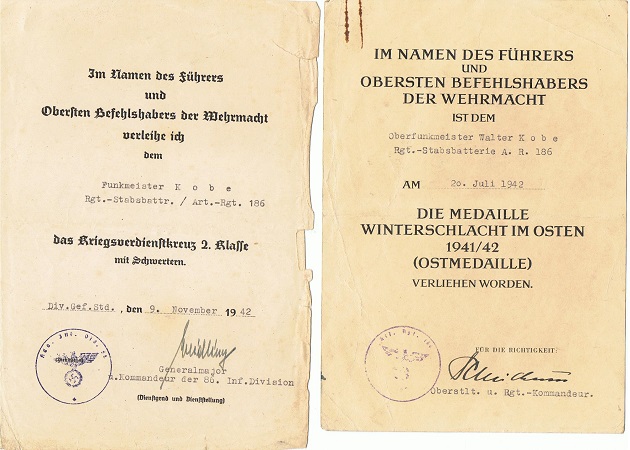 EK1 award documents group Wachtmeister Artillerie 86.ID Russia - Image 3
