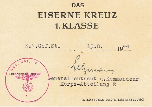EK1 award documents group Wachtmeister Artillerie 86.ID Russia - Image 4