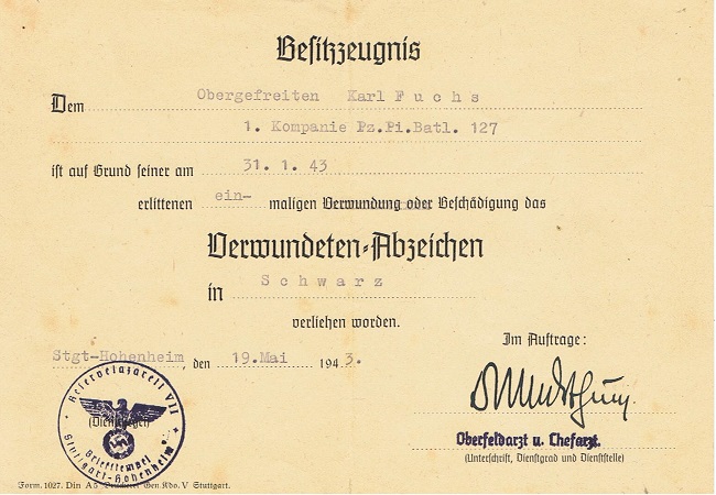 Award docs NCO Panzer-Pionier-Bataillon 127 Russia Saarpfalz - Image 2