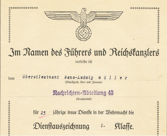 Dienstauszeichnung 1.Klasse 1937 Oberstleutnant Nachrichten - Image 2