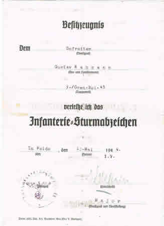 Infantry Assault Badge Gefreiter 21.Infanterie-Division 1944