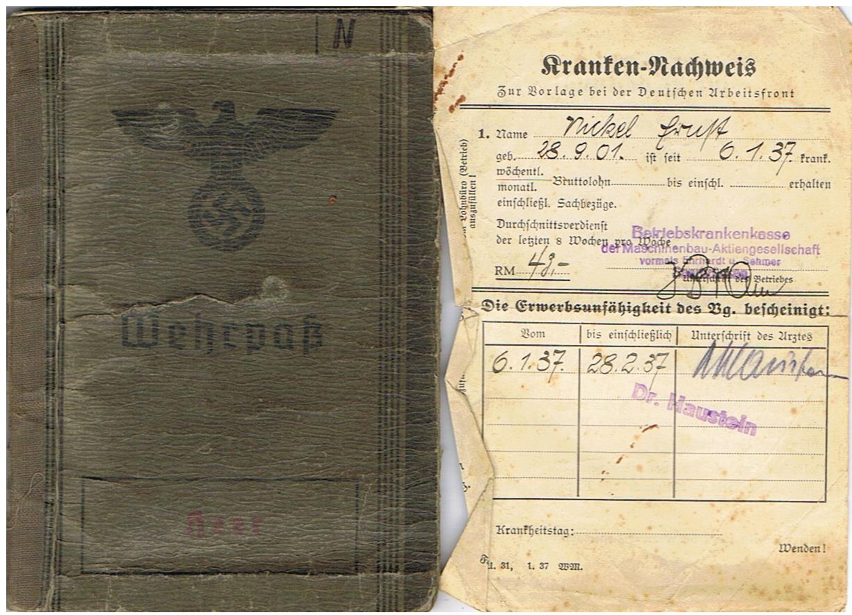 Wehrpass Weapons NCO T.A. Fortress units Westwall