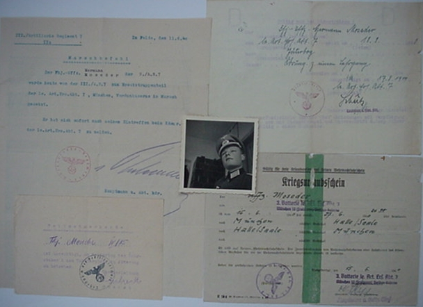 Documents Fahnenjunker Artillery France 7.Infanterie-Division