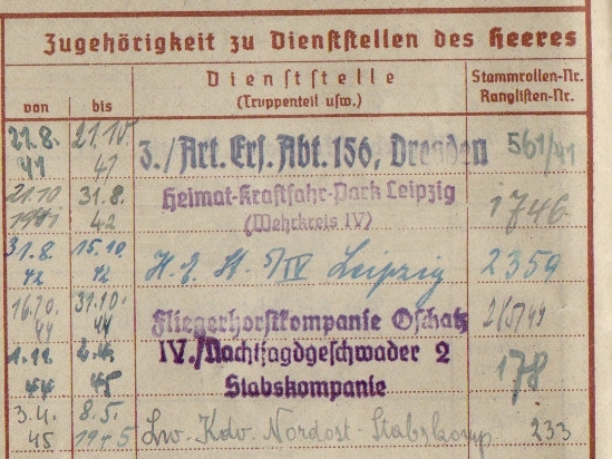 Wehrpass documents ground personnel NJG2 night fighter squadron - Image 3