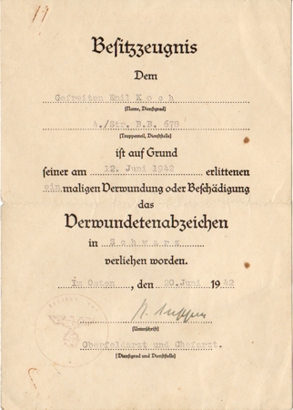 Krim Shield Wound Badge Gefreiter Sewastopol 1942-43 11. Armee - Image 2
