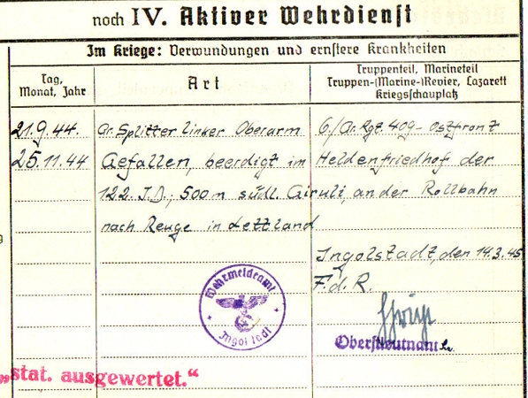 Wehrstammbuch grouping medical orderly 122.ID KIA 1944 Latvia - Image 7