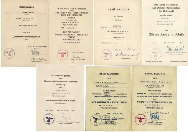 Grouping 7 awards NCO Infanterie-Regiment 282 98.ID 1942-44