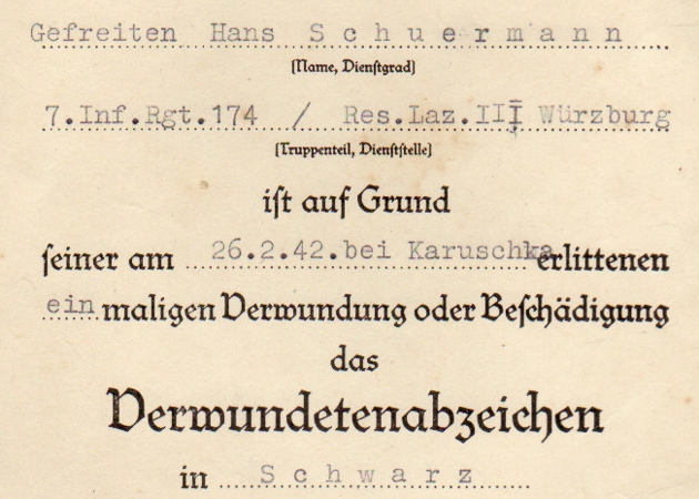 Wound Badge Black 1942 Gefreiter IR174 81.ID Northern Russia - Image 2