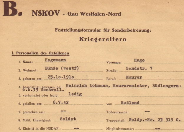 NSKOV documents soldier IR280 95.ID KIA 1942 Middle Russia - Image 3