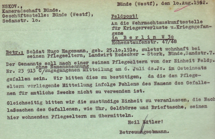 NSKOV documents soldier IR280 95.ID KIA 1942 Middle Russia - Image 5